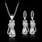 Happy Cats necklace and earrings in sterling silver with polished white cubic zirconia