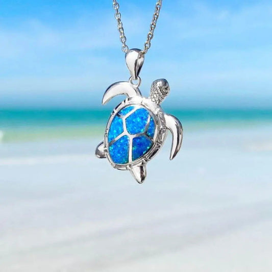 Blue opal and sea turtle necklace