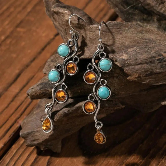 Silver boho earrings with cubic zirconia and opal