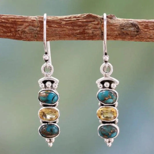 Silver boho earrings with opal