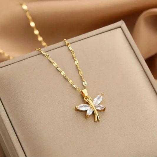 Crystal libelle necklace in gold color
