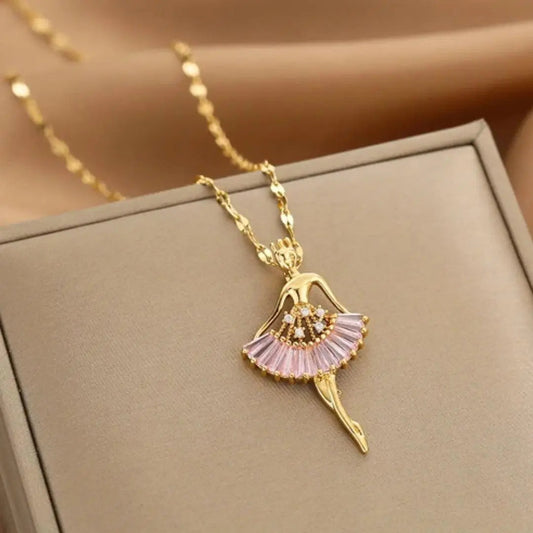 Crystal ballerina necklace in gold color