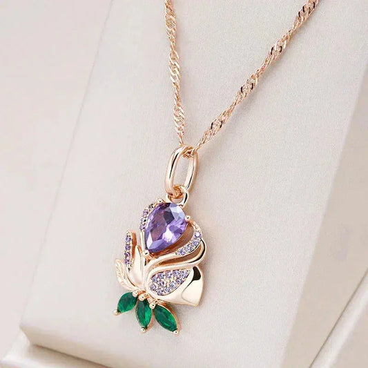 Elegant gold lilac rose necklace