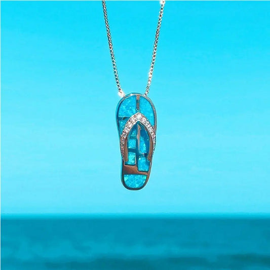 Flap necklace with opal and silver