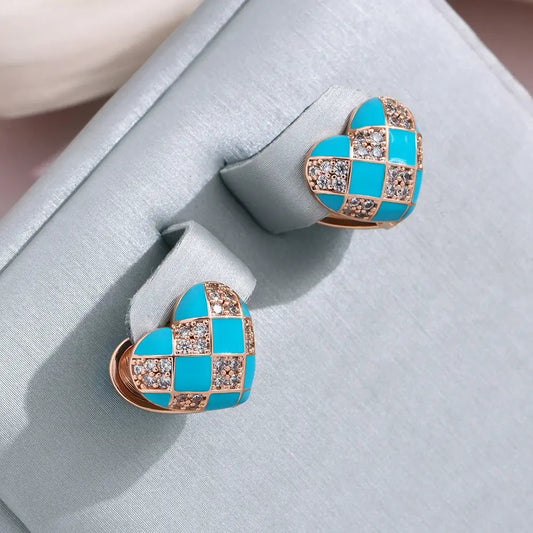 Elegant blue Emaille-Herz-Ohrringe